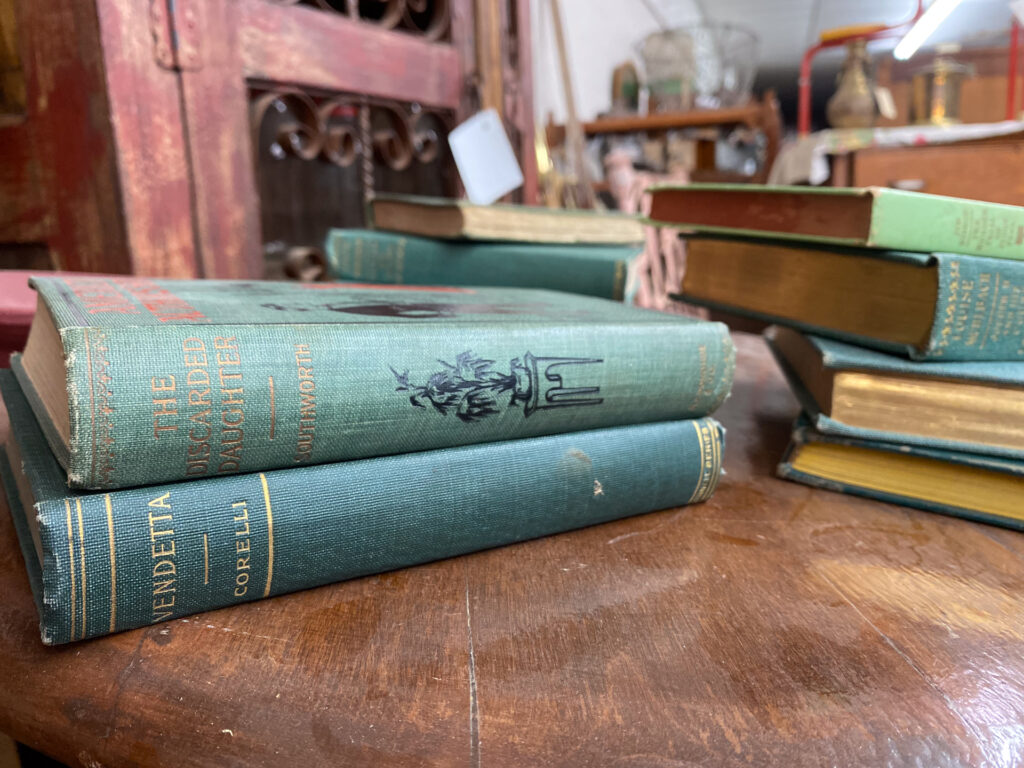 Antique books collection at Junque Decor Floral and Greenhouse